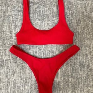 White fox red ribbed bikini